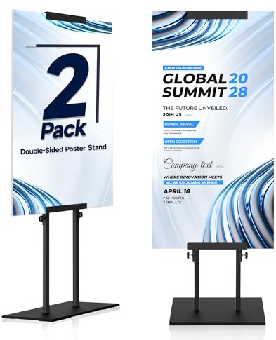AceShow Soporte para carteles de piso, soporte de altura ajustable, soporte para carteles con base resistente, soportes de póster de doble cara para tablero y exhibición de espuma (2 paquetes)