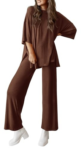 PRETTYGARDEN Two Piece Sets for Women Summer Fashion Lounge Matching Set 2026 Spring Travel Vacation Airport Outfits Clothing (Light Coffee,Large)