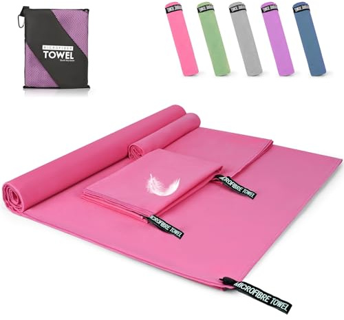 Pfloge® Mikrofaser Handtuch 3er Set, 180x80cm Microfaser Handtücher Groß+ 2 Stück 80x40cm Klein Fitness Handtuch, Farbecht Mikrofaser Badetuch, für Fitness, Sauna,Strand, Reise