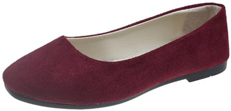 Rojeam Womens Flats Shoes Portable Pumps Ballet Flat Slip-on Ballerina Pumps Shoes Ladies Loafers, Wine Red, Size 8