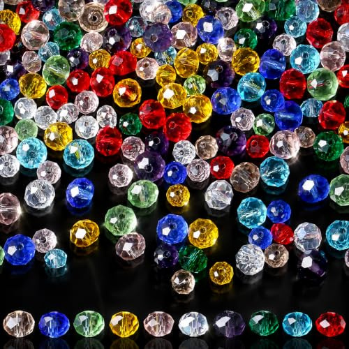 NUKAYAI 1000Pcs Assorted Glass Crystal Beads for Decoration DIY Rondelle Shape Craft Bracelets Earring Necklace Jewelry Making Loose Gemstones Decor Suncatcher Beads 6/8mm Fresh Color