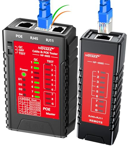 NOYAFA Netzwerkkabeltester, Erweiterte Kabel Tester für RJ11, RJ12, RJ45, CAT5, CAT6, CAT7, STP/UTP-Kabelprüfer, Kabelmapper, PoE-Tester, Durchgangsprüfung, Telefonleitung Cat3, LAN-Netzwerk tool