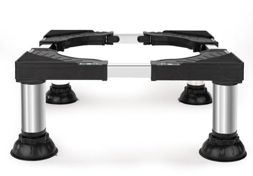 Humagineer Base para Lavadora Alta con 4 Patas de Acero Inoxidable, Soporte Lavadora Secadora Pesado Carga 300KG, Ancho Regulable 40-60cm y Altura 17.7-21.3cm, Base Lavadora Antideslizante, Negro