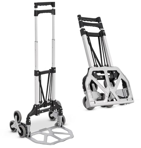 Juskys Treppensackkarre klappbar & bis 80 kg belastbar - Alu Mini Sackkarre für Treppen - mit Handschuhen & Expanderseilen - Treppensteiger klein