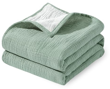 Muslin & Blanket for Newborns, 90 x 90cm Baby Throw, Cotton Breathable Unisex Infant Receiving Blanket, Baby Swaddle Cloth Wrap (Green)