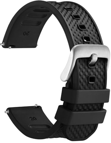 WOCCI 22mm Plaid Uhrenarmband, FKM Gummi Uhrenarmbänder, Schnellverschluss, Silberne Schnalle (Schwarz)