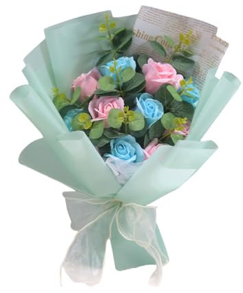 HENANX Künstliche Rosensträuße für Weihnachten, Valentinstag, Muttertag, künstliche Rosenblumen, Seifenblätter, Blumensträuße