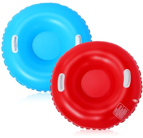 Shappy 2 Pack 36'' 40'' 47'' Snow Tube Inflatable Snow Sleds Heavy Duty Sleds Adults for Winter Outdoor Sports Toboggan with Handles Thickened Bottom(Red, Blue,36 Inch)