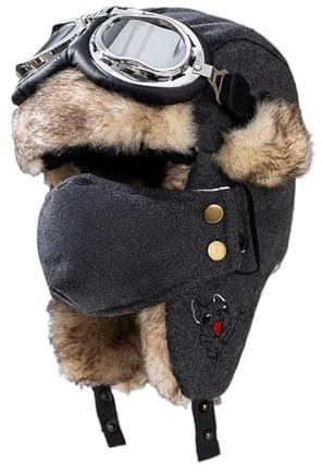 Generisch Russische Mütze, Fliegermütze mit Schutzbrille Herren Damen, Fellmütze Winddichte Warme Wintermütze Mit Ohrenklappen, Trapper Mütze