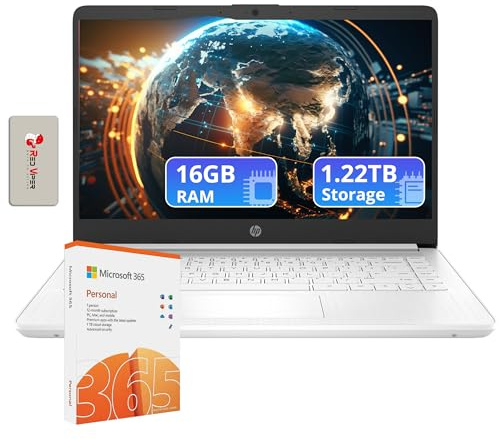 HP Laptop insignia HD de 14 pulgadas con Office 365 de 1 año | 16 GB de RAM | 1.22 TB de almacenamiento (64 GB EMMC y juego de estación de acoplamiento de 160 GB y almacenamiento en la nube de 1 TB) |
