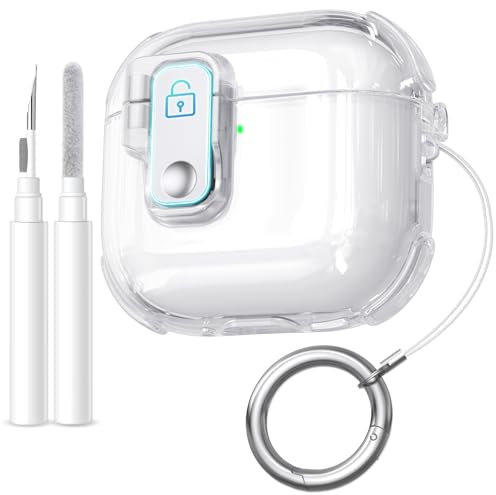 Upeak Custodia Compatibile con AirPods 4 Cover, TPU Trasparente con Blocco Sicuro Case Protettiva per Apple Airpods 4 Generazione 2024 (LED Visibile) con Kit di Pulizia&Moschettone, Trasparente