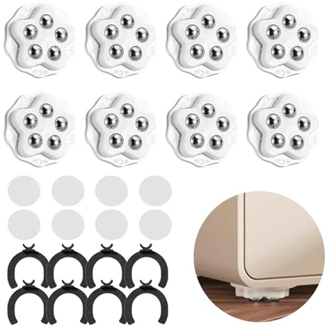 Zephyra 8 Stück Selbstklebende Möbelrollen, 360° Drehbare Kugelrollen mit 5 Rollen, Möbelgleiter mit Gummibremse für Kleine Möbel und Küchengeräte, Ohne Bohren (Weiß)