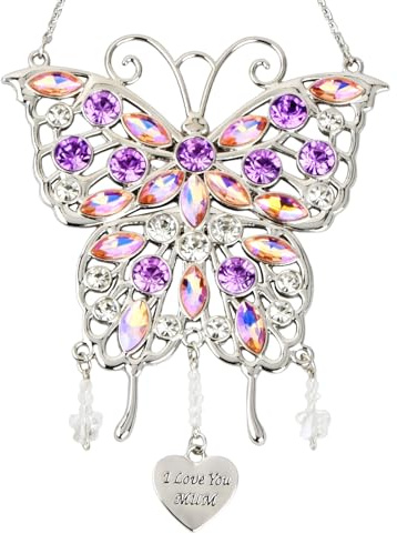 Dokeno Regalo Madre, Atrapasole Mariposa, Regalo para Mamá, Regalo Cumpleaños Madre, Regalo Mamá para Decoración, I Love You Mom, Aleación de Zinc, Cristal, 14.5 x 10.9 cm
