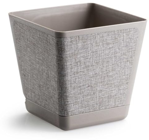 HowHomely Vaso da fiori quadrato con rivestimento in tessuto, altezza 18 x 18 cm, resistente e leggero, colore beige, per decorazione soggiorno, camera da letto, bagno o ufficio
