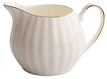 Taza espumadora de leche, jarra de café, jarra de crema de porcelana fina con borde dorado, elegante jarra de leche for café y salsa, jarra de mermelada blanca for cocina