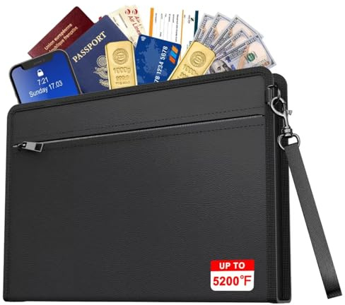 JUNDUN 5200℉ Fireproof Money Bag,8.5”x5.7” Water Resistant and Fireproof Cash Bag with External Pocket,Home Fire Safe Storage Bag Pouch for Money,Cash,Passport and Card