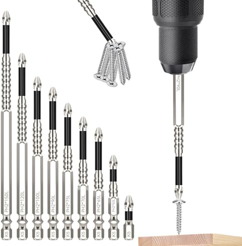 BEASAFY Set di 9 punte magnetiche per trapano (25/50/65/70/75/90/100/120/150 mm)