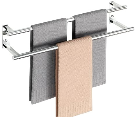 Mooche Towel Rail,Bathroom Towel Rail Wall Mounted, Double Towel Rack for Bathroom,SUS304 Stainless Steel 600MM Towel Holder, Double Towel Bars for Hotel Kitchen Bathroom Room Toilet, Chrome