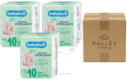 Halley Bedding Bundle: Babylove Wickelunterlagen 30 Stk + Notizblock | 30 Wickelunterlagen (3x10). Hygienisch & saugstark. Ideal für unterwegs & zu Hause. Sanft zur zarten Babyhaut.