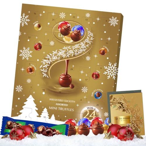 Linddt Advent - Christmas Advent Calendar 2025 - New Linddt assorted mini truffles advent 117g, Dark chocolate bar & Christmas card - Chrismas countdown Gifts for her him women