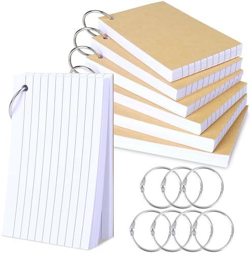 Flash Cards 420 Pcs Revision Study Cards 3x5 Inch Kraft Paper White Index Cards with 7 Metal Binder Ring Double Sided Flshcards Lined for Home School Learning Office Record