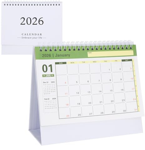 Tischkalender 2025 2026, Tischkalender 2026 zum Aufstellen, 16 Monatskalender 2025 2026, Kalender 2025 2026 Weiß, Monatsplaner, Calendar 2026 für Büro Zuhause Schule 19x16x8cm
