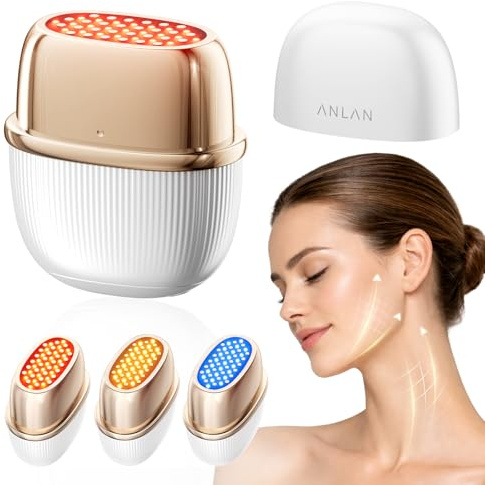 ANLAN Mini RF Facial 24K Oro, 3 Modos 3 LED, Masajeador Reafirmante