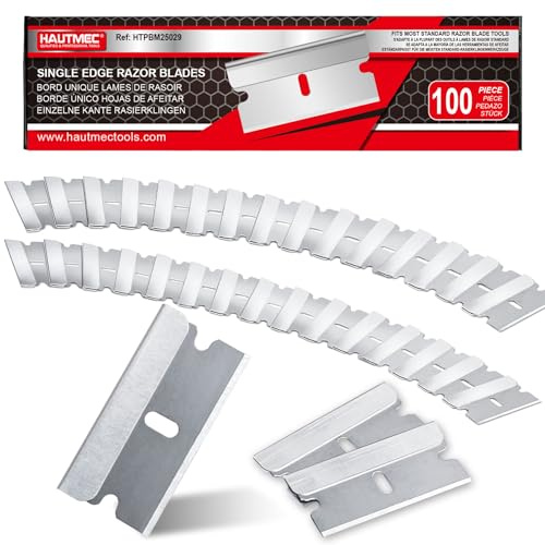HAUTMEC 100 Pack einschneidige Rasierklingen, Klingen aus hochwertigem Kohlenstoffstahl, ultrascharf, rostbeständig, für Industrie und Heimwerker 25029