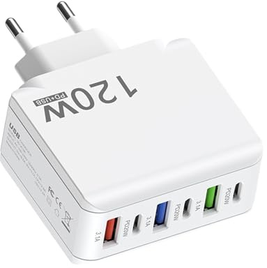 Caricatore da parete per cellulare, blocco di ricarica C | 120 W – Hub caricatore da parete multiporta con blocco di ricarica portatile con 3 C e 3 A per telefoni, tablet