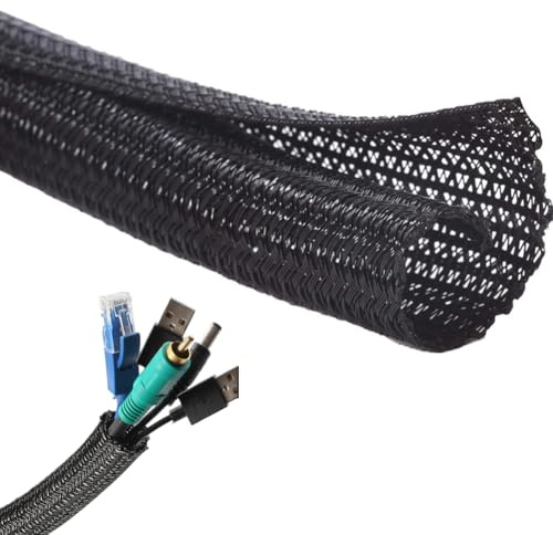 Westspark 13mm/∅0.51-3m/9.84ft Cable Management Sleeve, Flexible Braided Cable Protector Organize Wire Tidy for TV PC Home and Office Cord
