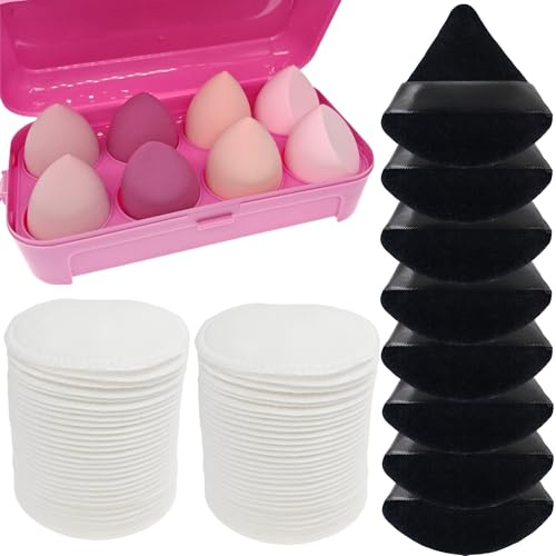 ZHIYE 116 pcs Makeup Sponge and Cotton Pads Set, 8 Makeup Blending Sponge + 8 Triangle Powder Puffs + 100pcs Makeup Remover Pads for BB Cream Liquid Foundation & Cleansing Face Skin