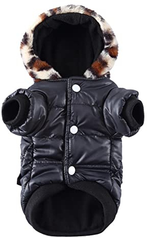 Feizikaw Wasserdicht Hundemantel Kleiner Haustier-Welpen-Warmer Winter-Pullover-Kapuzenpulli-Kleidung-Hündchen-Katzen-wasserdichter Dicker Mantel für kleine Hunderassen wie Chihuahua (Black,XS)