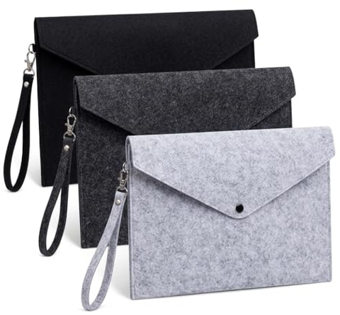 3 carpetas de fieltro para documentos A4, fieltro A4, maletín con botón de presión y cuerda portátil, carpeta de solicitudes, carpeta de certificados, ligera y portátil, bolsillo para documentos para