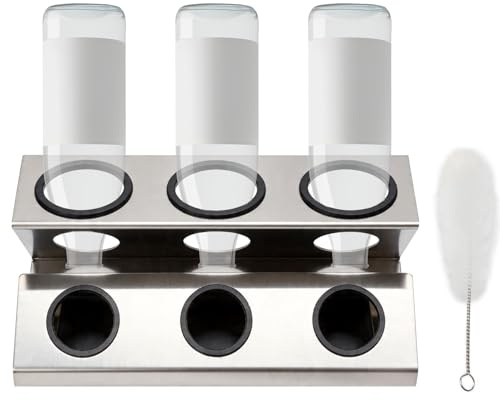 Flaschenhalter für Soda Stream 3er Flaschen Edelstahl, mit Herausnehmbare Abtropfwanne und Deckelhalter, aus Edelstahl mit Abtropfwanne und flaschenbürste, für SodaStream Crystal und Emil Flaschen