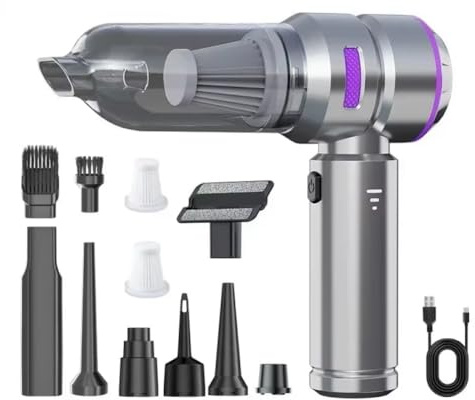 ZRDtqFzxS Aspirateur de Voiture portatif sans Fil, Machine de Nettoyage à Moteur sans balais, plumeau d'air Puissant Compatible avec Les appareils ménagers(Purple 2HEPA)