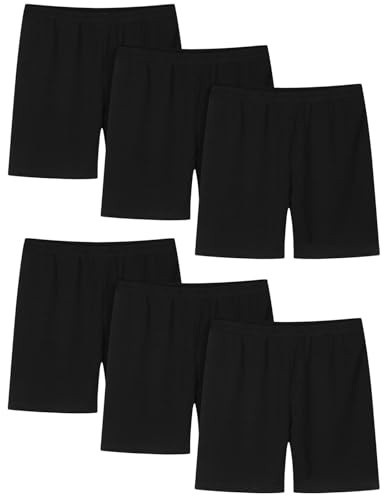 6PC Shorts Boys Girls Stretchy Cycling Shorts Kids Summer Plain Leggings Elastic High Waist Under Dress Teens Skinny Yoga Pants Comfy Safety Bottoms for Sports 2 Years Black