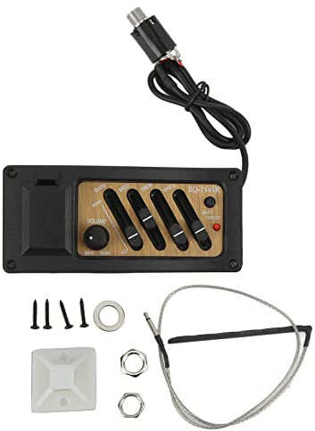 Akustikgitarren-Pickup-Vorverstärker mit 4-Band-EQ-Equalizer-System, piezoelektrische Box für Akustikgitarren, Farbtonsteuerungsset in Holzmaserung für Bühnen- und Studioeinsatz