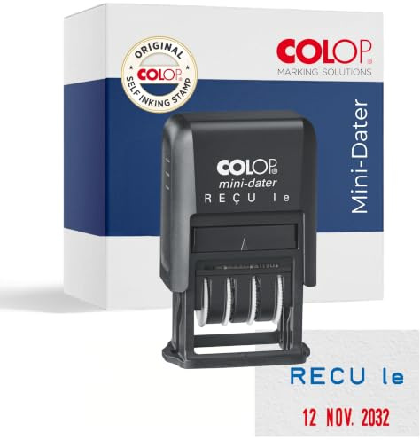 COLOP Tampon dateur REÇU le | S160/L1 | Bleu/Rouge | Tampon auto-encreur bicolore. Date en français (12 ans) avec texte REÇU le. Idéal pour le bureau et l'administration.
