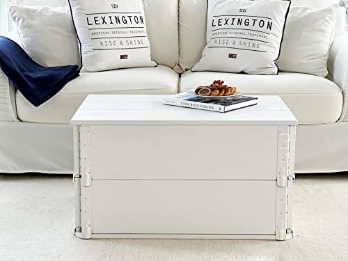 Uncle Joe´s Truhe Couchtisch Truhentisch im Vintage Shabby chic Style aus Massiv-Holz in Weiss mit Stauraum und Deckel Holzkiste Beistelltisch Landhaus Wohnzimmertisch Holztisch weiß