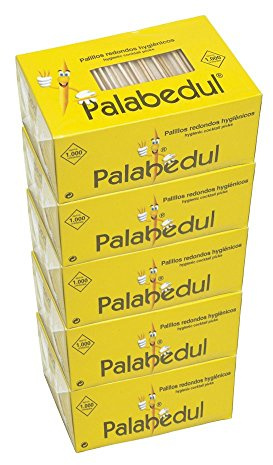 Palabedul Palillo Redondo enfundado en Celofan 5 Cajas de 1.000 Unidades Cada una