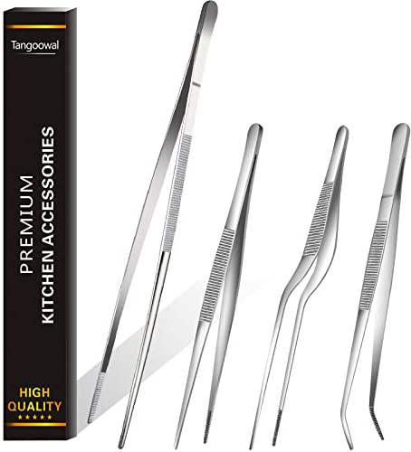 Professionelle feine Kochpinzette, hochpräzise Edelstahl-Küchenpinzette, 1 Stück 30,5 cm und 3 Stück 16 cm