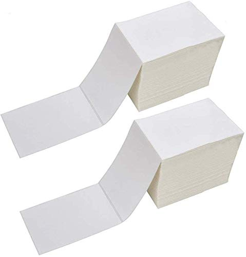 Fanfold 4 x 6 Direct Thermal Shipping Labels with Perforations, 2000 Labels, 1000 Labels/Stack, Permanent Adhesive, White Mailing Labels for Zebra Thermal Printer 2 Stacks