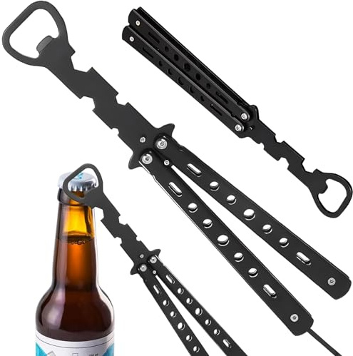 inherited Beer Bottle Opener, Bottle Opener Butterfly Knife Style Trainer Tool, Metal Beer Black Bar Supplies for Bar, Party, Beer Lovers, Excellent Birthday Gifts for Kids Marvel Fans