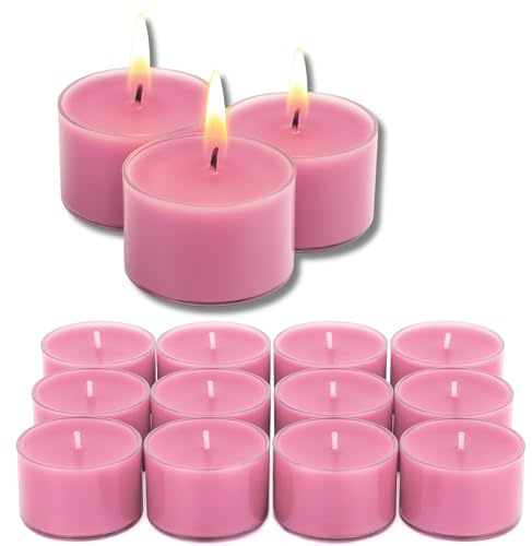 Candelo Set di 12 candele profumate XXL – Candele profumate con ciliegia selvatica – Jumbo Tealight in custodia in plastica – 8 ore di durata – Grandi lumini rosa