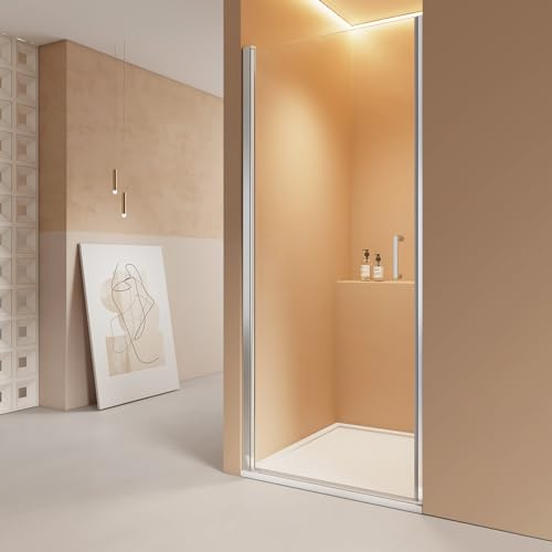 EMKE Duschtür 80cm Nischentür Pendeltür Duschabtrennung 6mm Sicherheitsglas Rahmenlos Schwingtür Dusche Duschwand Duschkabine mit Beidseitiger NANO Beschichtung Höhe: 195cm