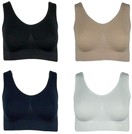 J-line 4er Damen Komfort Bustier Schlaf BH ohne Bügel nahtlos Soft Bra Bralette, Größe:2XL, Farbe:Weiß