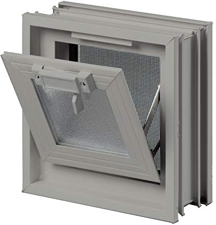 Fuchs Design Fenêtre d'aération (189x189x80 mm) gris silex au lieu de 1 brique de verre au format 19x19x8 cm - avec moustiquaire