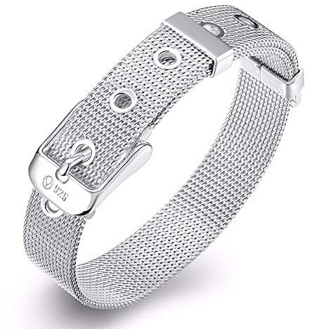 Intenst Silberarmband Aus Silber, Damen Armband Silber Ledergürtel Verstellbarer Armspange Armkette
