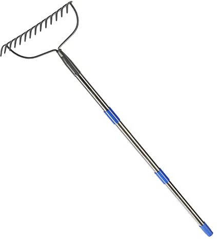 Robuster Rechen mit 14 Zinken, Metallrechen für die Gartenarbeit mit 180cm Stiele