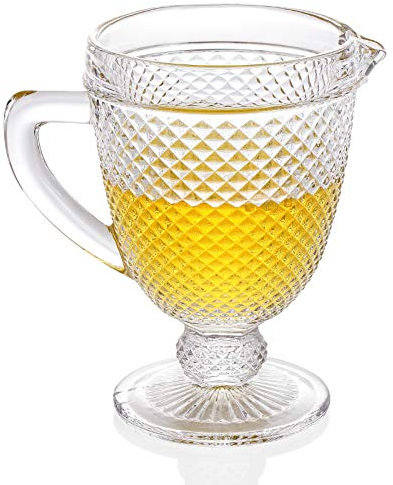 1500 C Tabletop Glaskrug mit Ausguss, 963 ml, transparente Servierkaraffe mit geprägtem Rautenmuster für Eisgetränke, Tee, Soda, Sangria, Cola, Bier und Cocktails